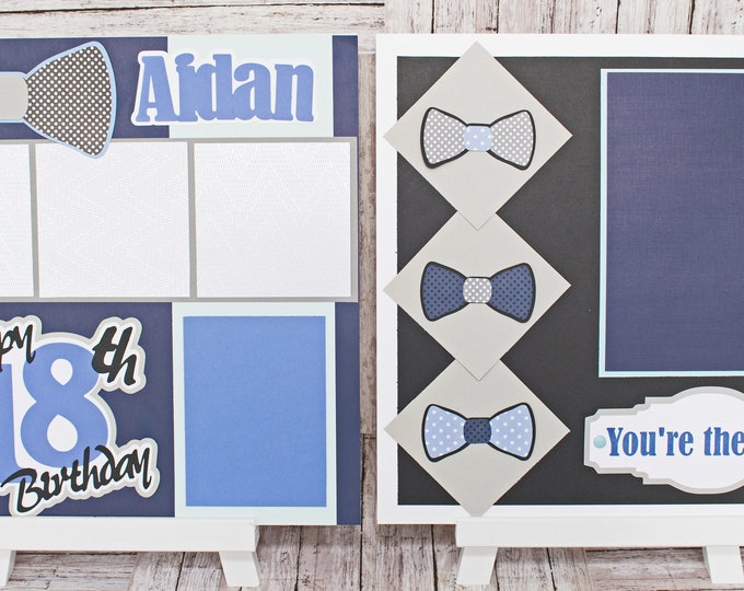 Any Birthday Year, Father's Day, Any Color, Handmade Scrapbook Page Set, You're the Man, Custom Bow Tie, Premade Kit, Personlized Name, Men