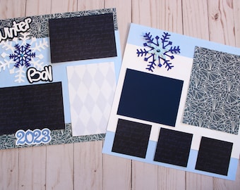 Any Color, Custom Scrapbook Pages, Winter Ball Page Kit, Memory Scrap Book, High School Memories, Elegant Snowflakes, Premade Winterball Set
