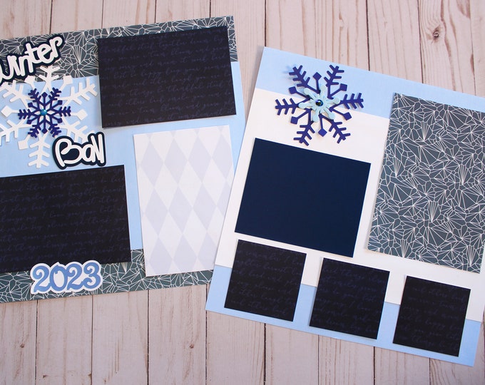 Any Color, Custom Scrapbook Pages, Winter Ball Page Kit, Memory Scrap Book, High School Memories, Elegant Snowflakes, Premade Winterball Set