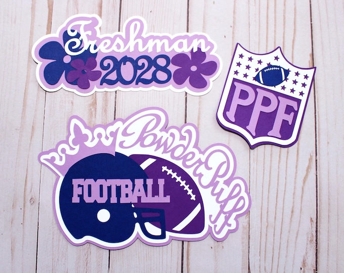 Pick Your Colors, Powder Puff, Die Cut Set, Football Diecuts, Set of 3, High School Seniors, Scrapbooking Memory Book, Custom Embellishments