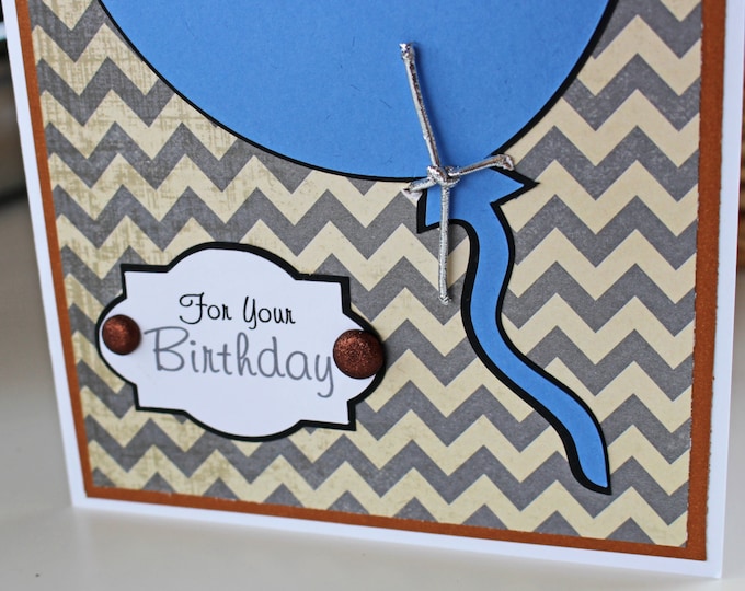 Balloon Birthday Card for Him, Personalized Birthday Card, Blue Balloon Card, Chevron, Mens Birthday Card, Male Birthday Card, Teen Boy Card