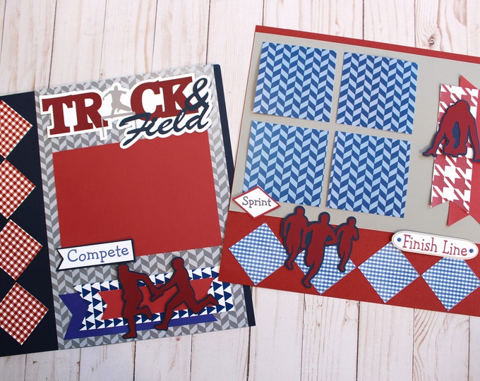 Pick Your Colors, Track and Field Pages, Girls Boys or Co-ed, 12x12 Premade Page Set, Scrapbook Kit, High School College, Team Mascot Design