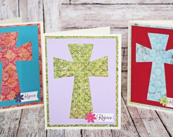 Easter Cross Card Set, Set of 3 Easter Cards, Jesus Christ Cross, Easter Sunday Holiday Celebration, Handmade Greeting, Colorful Easter Card
