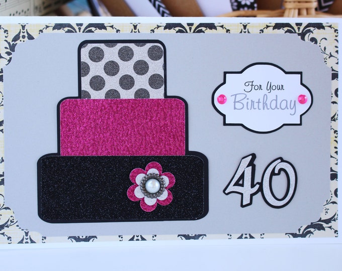Custom Number, 3 Tier Birthday Cake Card, Layered Cake Card, Handmade Birthday, Personalized Greeting, Happy Birthday Bling, Any Age Gift