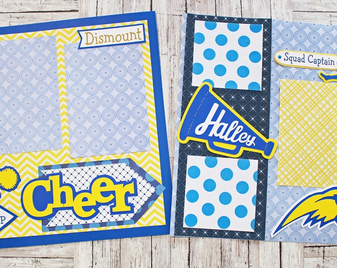 Pick Your Colors, Custom Made, Cheerleading Scrapbook Page Set, Premade Cheerleader Pages, Personalized, Team Mascot, High School Spirit