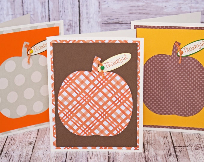 Fall Pumpkin Card Set, Set of 3 Blank Cards, Thanksgiving Card, Harvest Pumpkin, Thankful Card Set, Colorful Fall Pumpkins, Handmade Cards