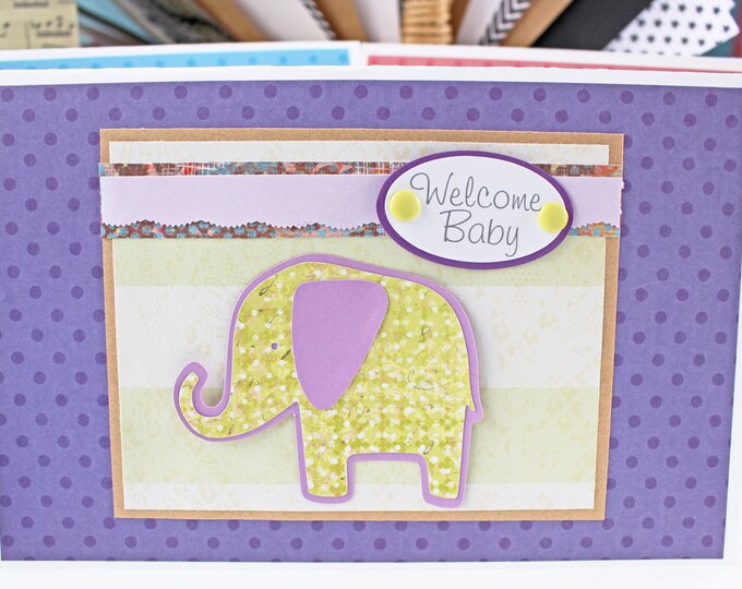 Welcome Baby, Baby Elephant, Handmade Card, Baby Shower, New Baby, Girl or Boy, Elephant Baby Shower, Gender Neutral, Gender Unknown, Purple