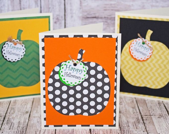 Pumpkin Card Set, Set of 3 Blank Cards, Halloween Pumpkin Card, Colorful Pumpkin Card Set, Happy Halloween Cards, Handmade Halloween Cards