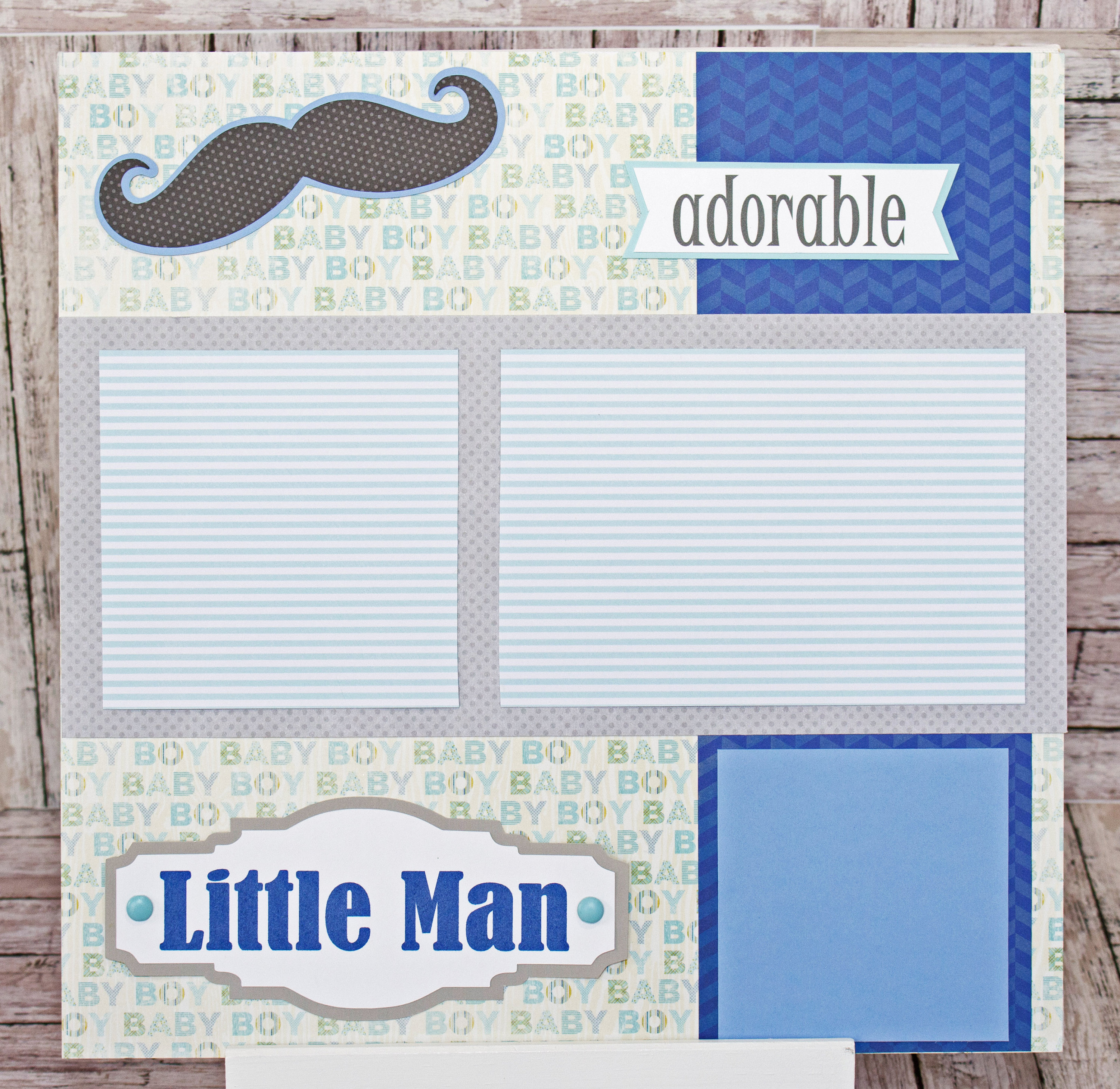 Any Color, Baby Boy Mustache, Handmade Scrapbook Page Set, Little Man  Stache, Custom Premade Kit, Personlized Memory Book, Baby Shower Gift