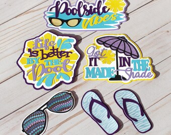 Poolside Vibes Die Cuts, Day at the Pool Diecuts, Swimming Pool Embellishments, Layered Cardstock Pieces, Poolside Scrapbooking Decals, Pool