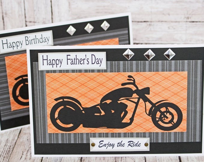 Custom, Enjoy the Ride Card, Motorcycle Card, Father's Day Card, Birthday Card, Harley, Motorcycle, Biker, Chopper, Handmade Card, Davidson