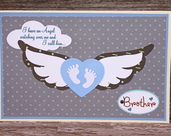 Loss of Sibling Sympathy Card, Baby Feet with Angel Wings, Handmade Card, Sympathy Card, Bereavement, Sibling Angel, Angel in Heaven, Loss