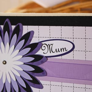 Custom Message, Chrysanthemum Card, Birthday Greeting, Mother's Day, Flower Mum Layers, Handmade Card, Floral Card for Her, Purple and Black image 2