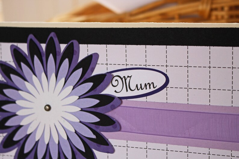 Custom Message, Chrysanthemum Card, Birthday Greeting, Mother's Day, Flower Mum Layers, Handmade Card, Floral Card for Her, Purple and Black image 2