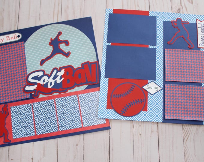 School Team Colors, Custom Made, Softball Scrapbook Page Set, Memory Book Kit, Premade Softball Pages,  Custom Mascot Design, Personalized