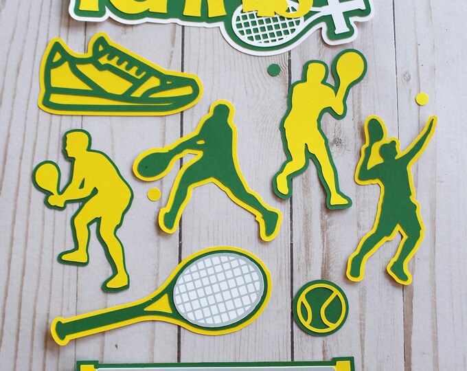 Custom Colors, Male Female or Co-Ed, 9 Tennis Die Cuts, Scrapbook Diecuts, High School Tennis, College Sports, Team Mascot, Tennis Club Set