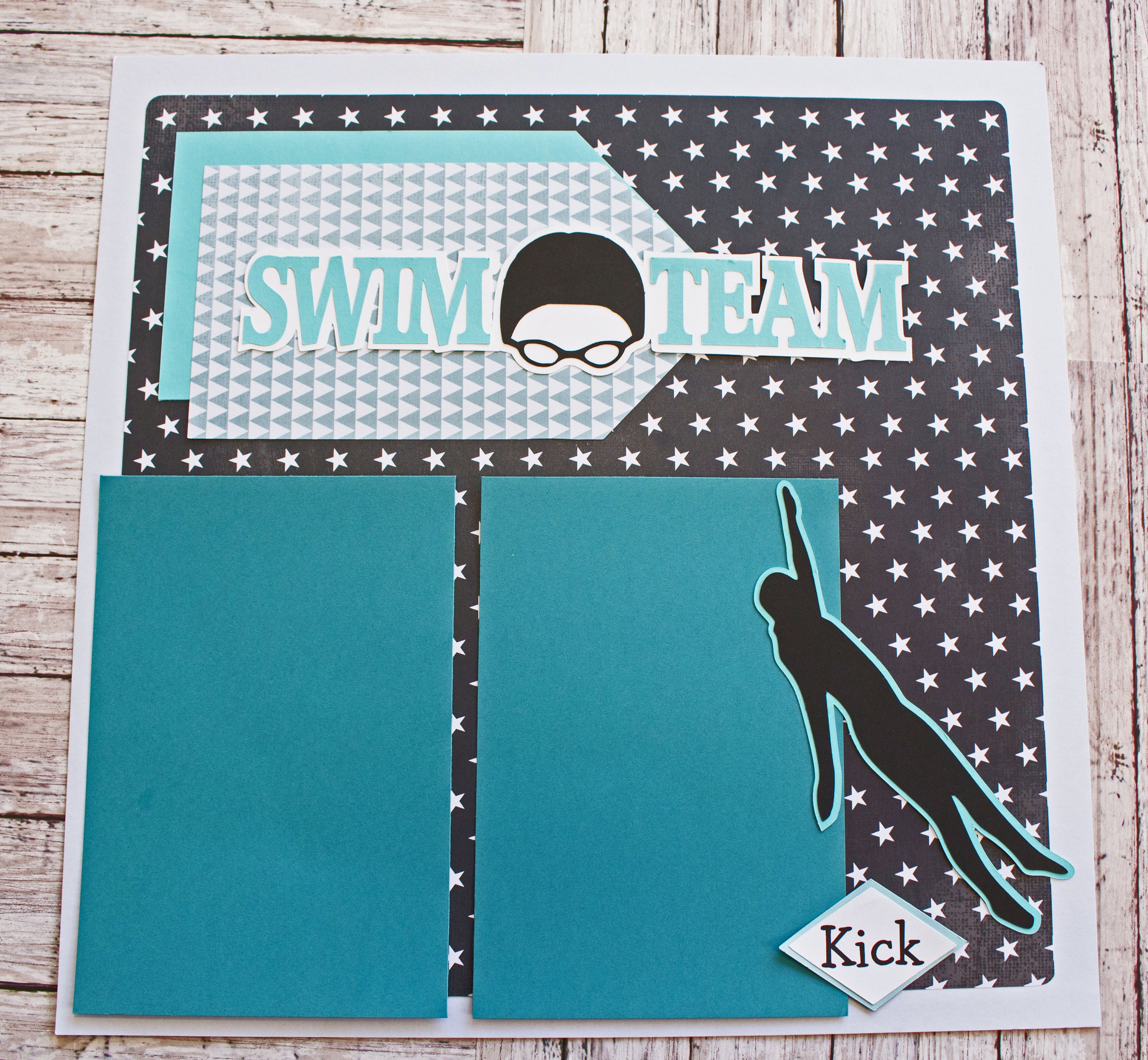 Pick Your Colors, Custom Made, Swimming Scrapbook Page Set, Premade