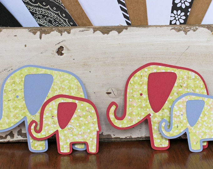 2 Elephant Die Cuts, Set of 2 Diecuts, Baby Scrapbook, Boho Baby Elephant, Mama, Daddy, Handmade Die Cut, Sibling, Big, Sister, Brother