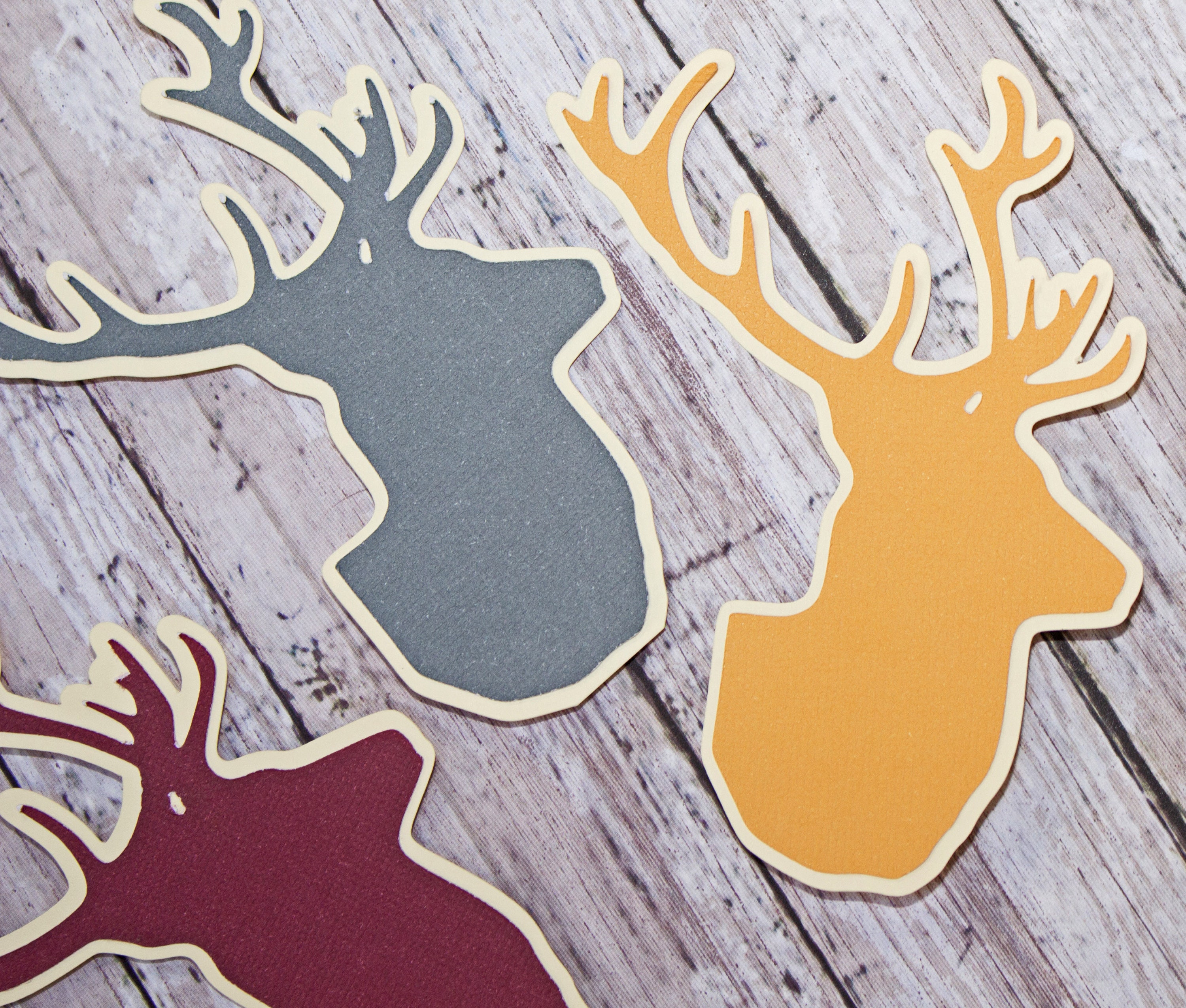 Set of 3, Stag Head Die Cuts, Layered Die Cuts, Hunting Scrapbook ...