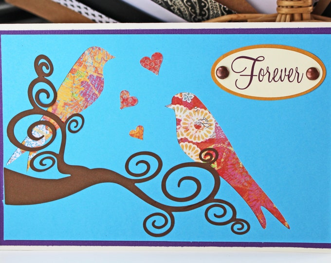 Love Birds "Forever" Card - Timeless, Elegant Hand Crafted Card for Weddings, Anniversary, Engagement, Valentines, or to Say "I Love You"
