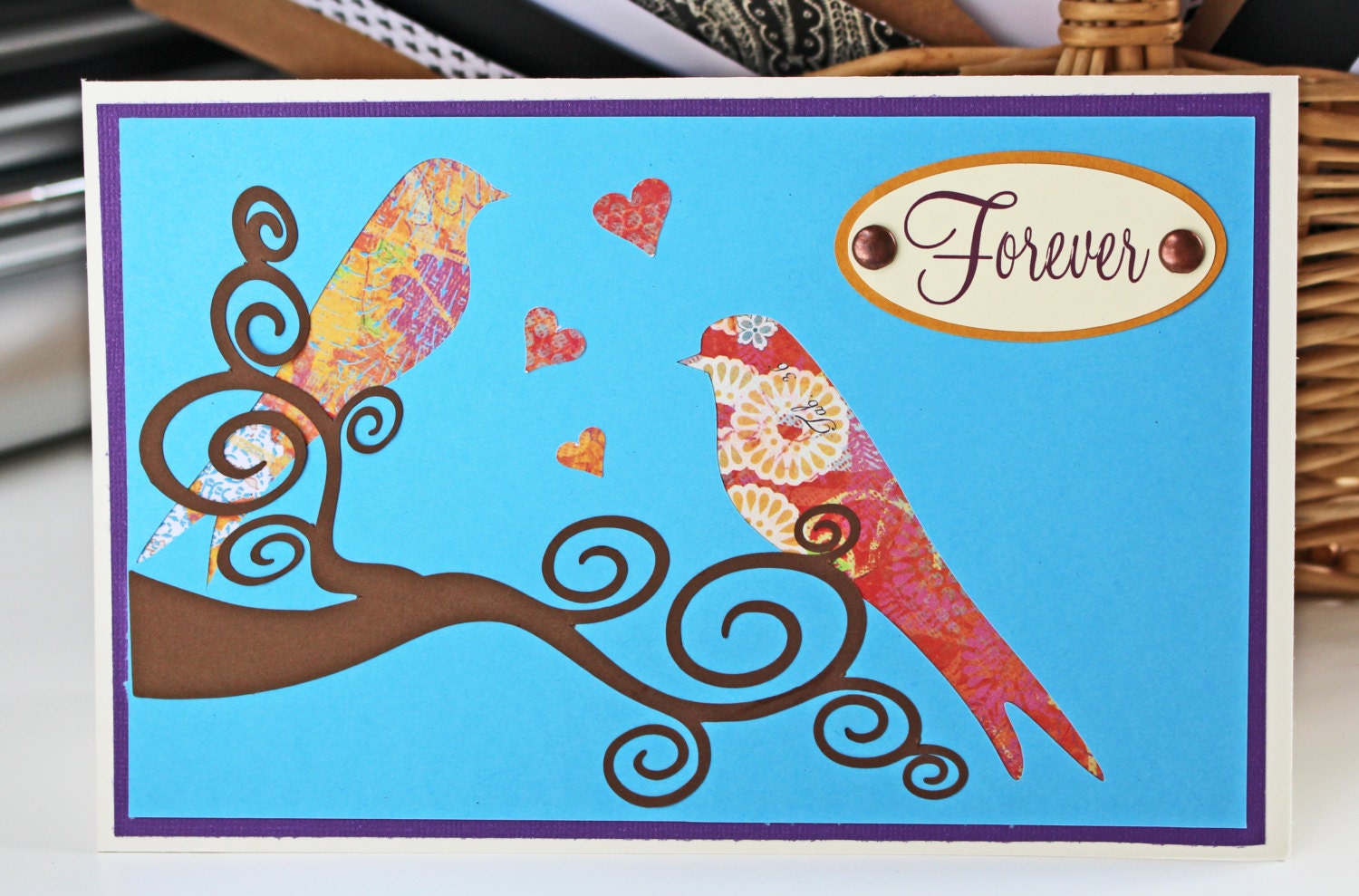 Love Birds Forever Card Timeless, Elegant Hand Crafted Card for
