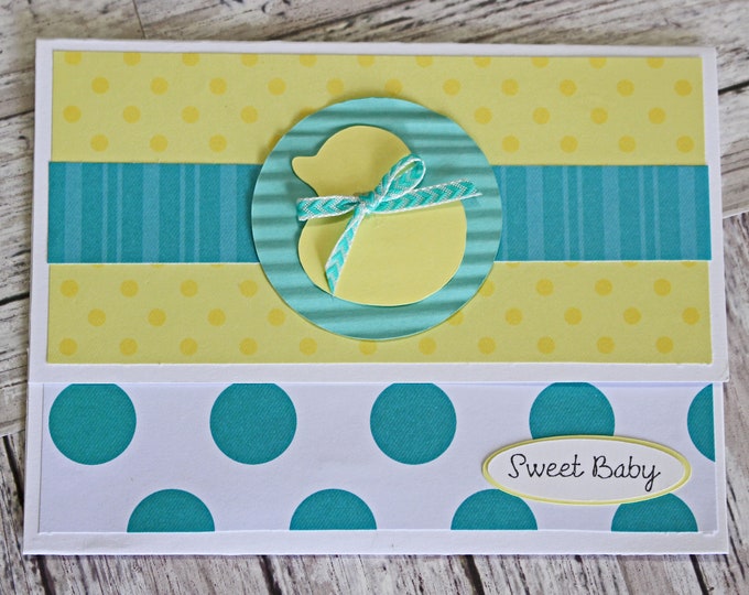 Baby Duck Gift Card Holder, Money Card, Gender Neutral Shower Gift, Rub a Dub, Duckling Baby Card, Yellow Rubber Ducky, Polka Dot Baby Theme