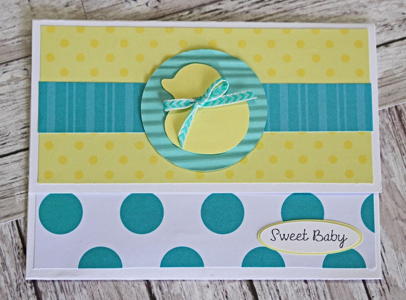 Gender Neutral Shower Gift Duckling Baby Card Baby Duck Gift Card Holder Money Card Yellow Rubber Ducky Polka Dot Baby Theme Rub a Dub