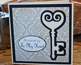 Antique Key to My Heart Card - Valentine Card - Anniversary Card - Love You Card - Wedding Card