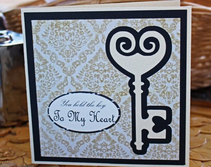 Antique Key to My Heart Card - Valentine Card - Anniversary Card - Love You Card - Wedding Card