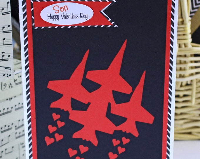 Fighter Jet Valentine Card - Fighter Valentine, Fighter Jet Stream with Hearts, Valentine's Day, Kids, Teens, Boys, Girls, Adults, Military