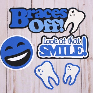 Braces OFF Diecuts, Custom Colors, Straight Teeth Die Cut Set, Smiley Face Emoji, Look at that Smile, Scrapbook Embellishments, High School