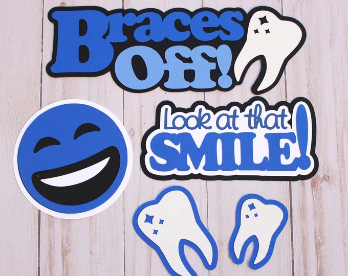 Braces OFF Diecuts, Custom Colors, Straight Teeth Die Cut Set, Smiley Face Emoji, Look at that Smile, Scrapbook Embellishments, High School