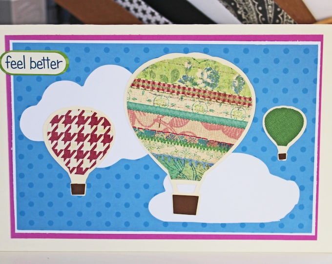 Hot Air Balloon Feel Better Card (Chose from 4 Colors) - Male or Female, Get Well Cards, Encouragement, Rehabilitation, Recovery, Healing