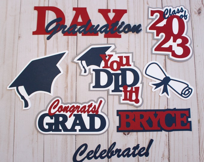 Any 3 Colors, Set of 10, Layered Diecuts, Graduation Die Cuts, Personalized Name, Custom Diecut Set, Congrats Grad, Scrapbook Embellishments