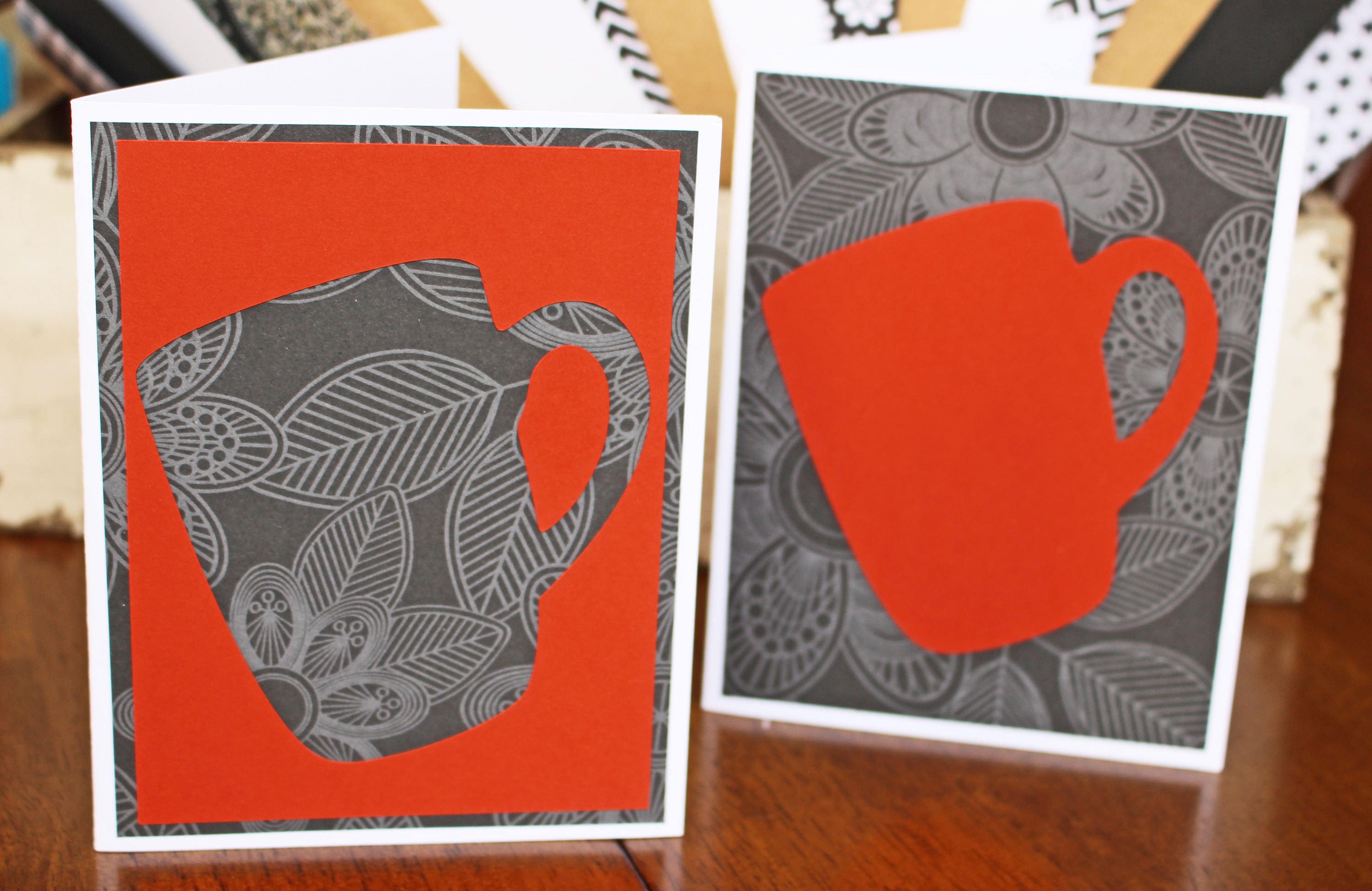 Set of 2, Coffee Cup Notecards, Coffee Cup Cards, Coffee Note Cards