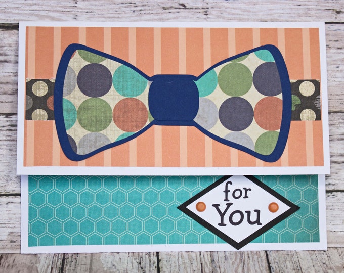 Birthday Gift Card Holder, Bow Tie Design, Money Card, Geometric Pattern, Sharp Dressed Theme, Hand Made, Colorful Male Birthday, Young Man