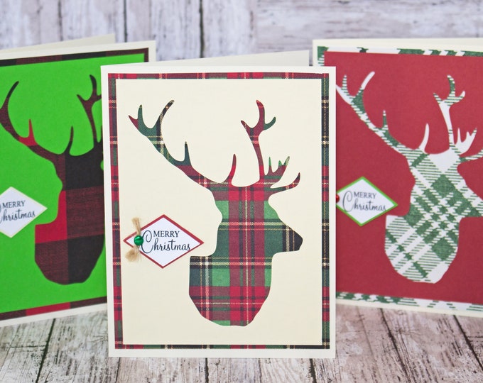 Set of 3, Christmas Stag Head Cards, Deer Head Christmas Cards, Buck Head Christmas Cards, Deer Skull Christmas Card, Antler Christmas Card