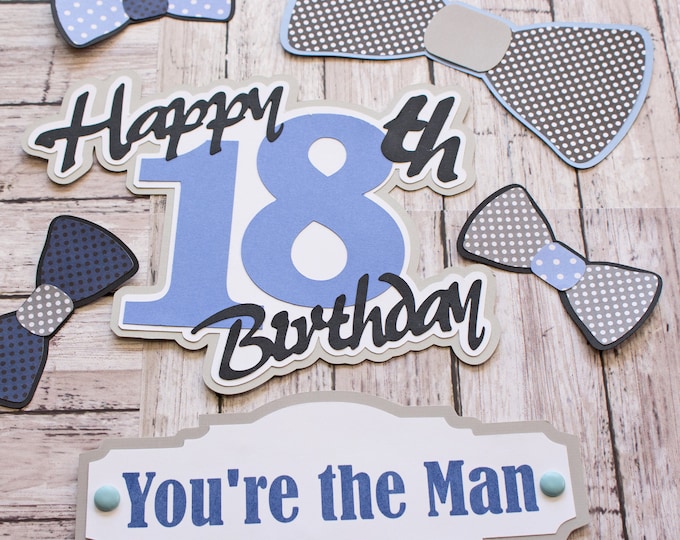 Any Colors, Any Birthday Year, Set of 6, Layered Die Cuts, Scrapbook Embellishment, You're the Man, Handmade Bow Tie Diecut, Men's Birthday