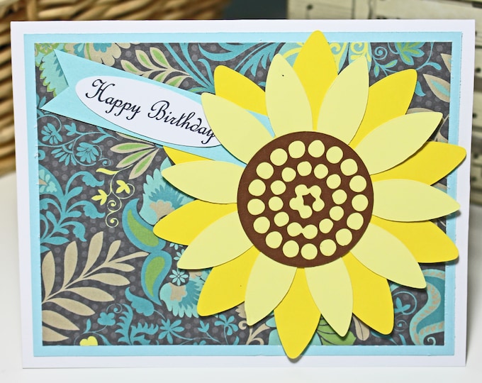 Handmade Sunflower Card, Birthday Greeting, Feminine Flower Card, Yellow Floral, Someone Special, Vibrant Colorful Design, Cheerful Colors