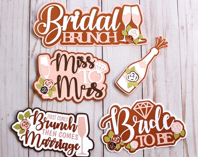 Custom Colors, Bridal Brunch Diecut Set, Bridal Shower Die Cuts, Layered Cardstock Cutouts, Champagne Brunch, Roses & Diamonds, Bride to Be