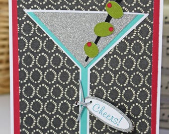 Handmade Martini Card, Handmade Greeting, Birthday Celebration, Dirty Martini Olive, Retirement, Cheers, Graduation, Promotion, Congrat Card