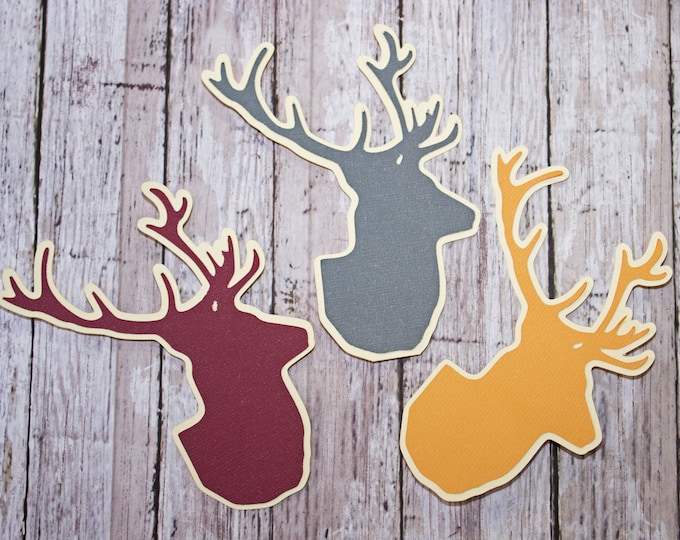 Set of 3, Stag Head Die Cuts, Layered Die Cuts, Hunting Scrapbook, Scrapbook Embellishment, Stag, Deer, Elk, Buck, Die Cut, Scrapbook, Hunt