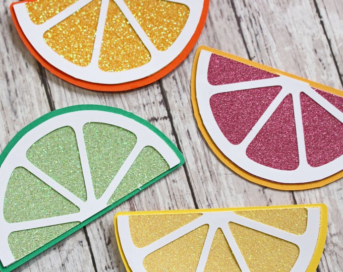 Set of 4, Citrus Themed Die Cut Set, Lemon Lime Orange and Blood Orange, Sliced Fruit, Handmade Embellishments, Any Occasion, Scrapbooking