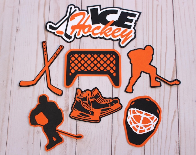 Any Color, Ice Hockey Die Cut Set, Set of 7, Scrapbooking, High School, College Sports, Team Color, Handmade Diecuts, Hockey Team Scrapbook