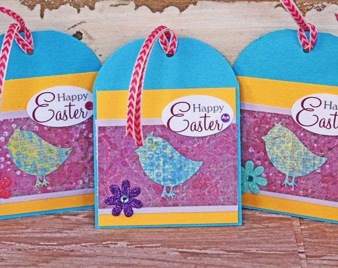 Easter Gift Tag Set, Set of 5, Vibrant Spring Colors, Gift Basket Tags, Easter Chicks, Baby Chicks Basket Tags, Easter Sunday, Egg Hunt Tags