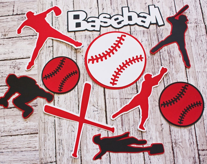 Any Colors, Baseball Die Cut Set, Scrapbook Embellishment, High School Baseball, Pro Ball Team, Little League, Custom Color, Handmade Diecut