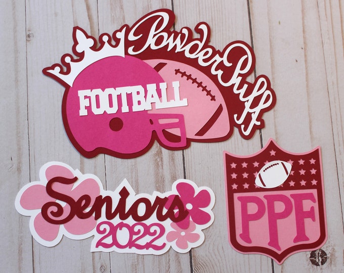 Pick Your Colors, Powder Puff, Die Cut Set, Football Diecuts, Set of 3, High School Seniors, Scrapbooking Memory Book, Custom Embellishments