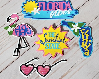 Florida Vibes Die Cuts, Florida Diecut Set, Scrapbooking Embellishments, Layered Cardstock Shapes, Florida Travel Scrapbook, Pink Flamingos
