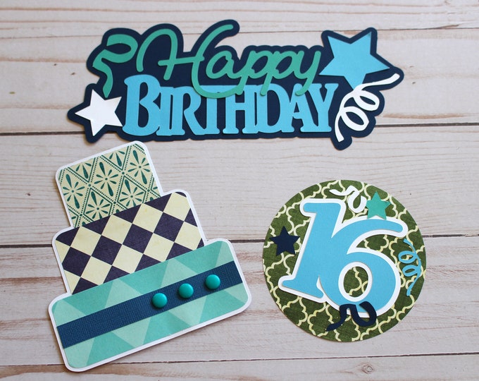 Custom Birthday Set, Any Age Birthday, Choose Colors Patterns, Layered Cake Diecut, Happy Birthday Title, Custom Birthday Number, Tier Cake