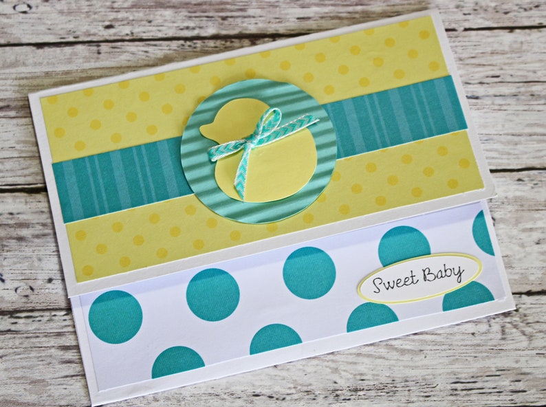 Gender Neutral Shower Gift Duckling Baby Card Baby Duck Gift Card Holder Money Card Yellow Rubber Ducky Polka Dot Baby Theme Rub a Dub